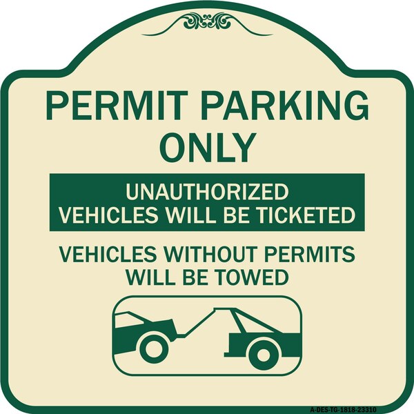 Permit Parking Unauthorized Vehicles Ticketed Vehicles w/o Permits W Alum, 18" x 18", TG-1818-23310